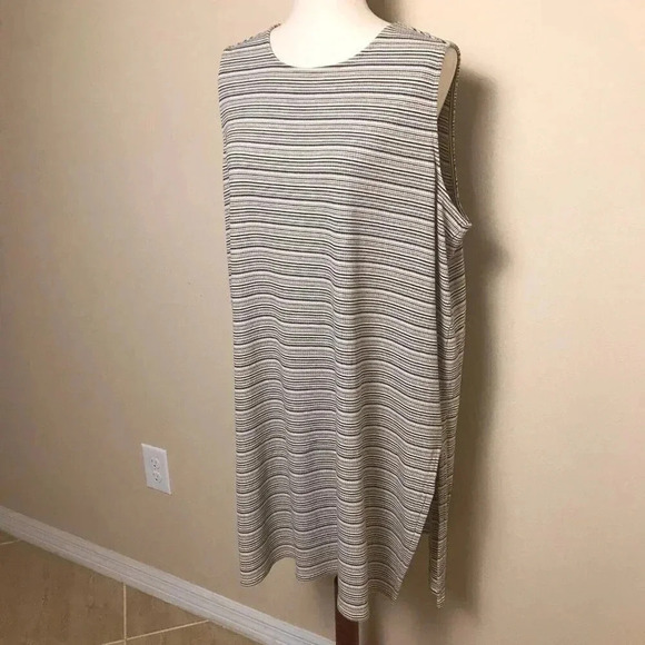 J Jill Wearever Size 1X Sleeveless Shift Tank Dress Side Slits Stretch Ribbed - Picture 2 of 14